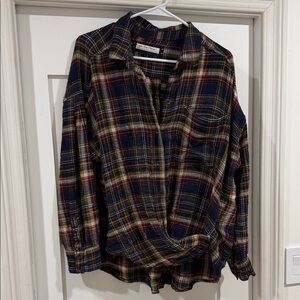 We The Free Plaid Blouse - Navy, Red, Yellow
